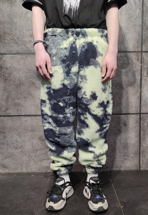 Gradient fleece joggers handmade fluffy 70s camo overalls