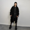 Gothic faux fur coat belted utility trench 80s inspired fluffy jacket gorpcore shaggy bomber long fleece grunge punk mac in black