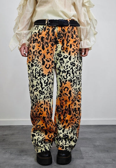 Orange leopard jeans tie-dye animal trousers cheetah pants