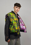 Punk varsity jacket pink plaid check reversible rave bomber