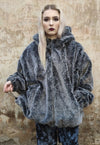 Python fleece bomber faux fur detachable snake jacket grey