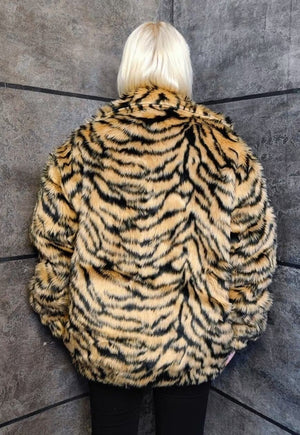 Tiger fleece jacket faux fur zebra fluffy bomber brown black