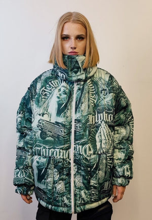 Punk bomber reversible jacket detachable Gothic puffer green