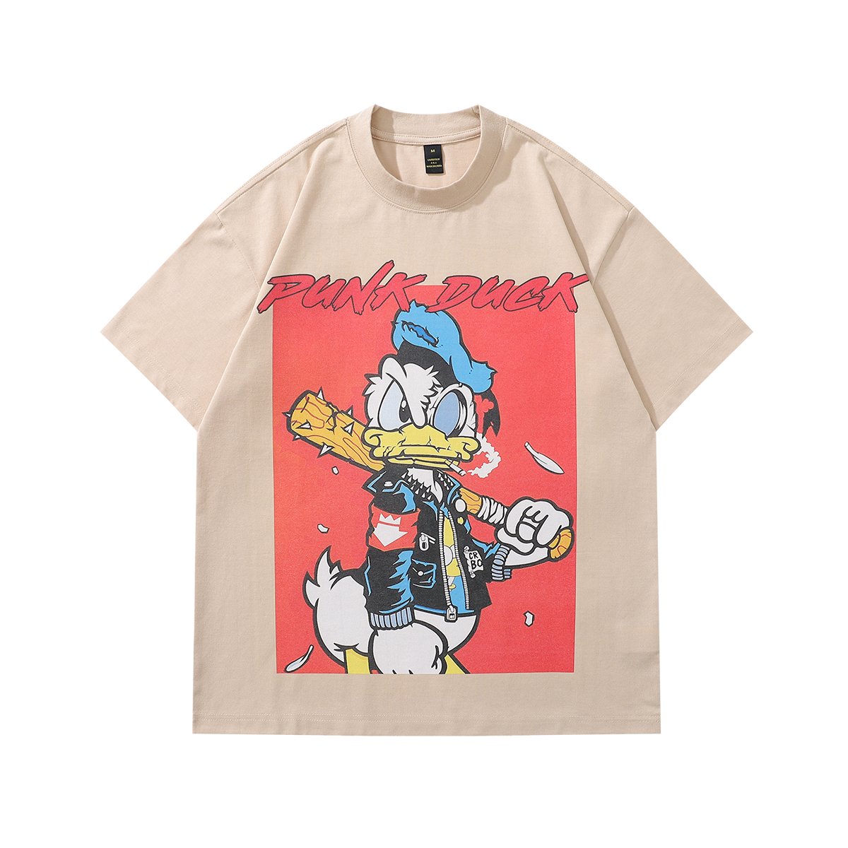 Punk cartoon t-shirt duck print tee retro American top in vintage grey