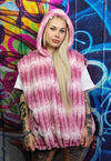 Tie-dye fleece jacket detachable gradient fluffy bomber pink