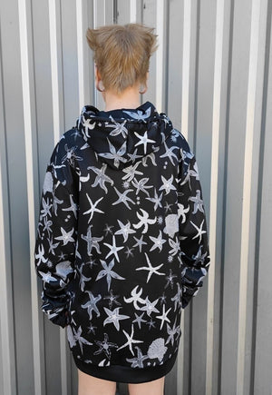 Sea life print hoodie Ocean pullover skater jumper in black