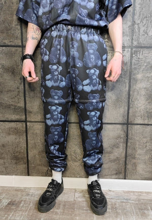 Detachable Goth joggers handmade shorts Teddy pants blue