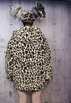 Leopard fleece jacket in cream animal print hooded bomber