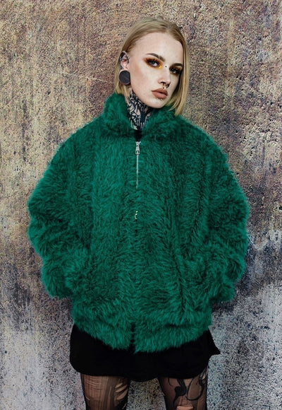 Faux fur bomber jacket fluffy aviator jacket soft coat green