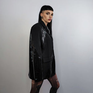 Snake skin blazer asymmetric ripped jacket python leather punk coat stitched grunge utility bomber rocker suit faux crocodile leather coat