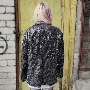 Silver sequin blazer metallic jacket formal going out embellished frock luminous sparkle b