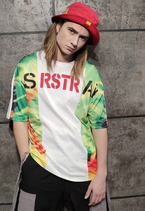 Tie-dye tropical t-shirt stitched acid fluorescent tee white