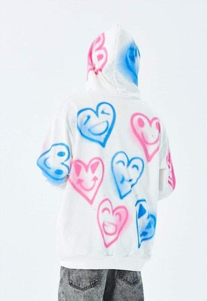 Graffiti heart hoodie hand painted love rave pullover white