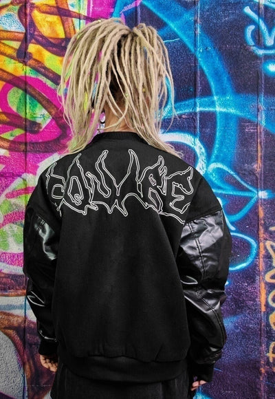 Grunge varsity jacket Gothic patch baseball bomber black