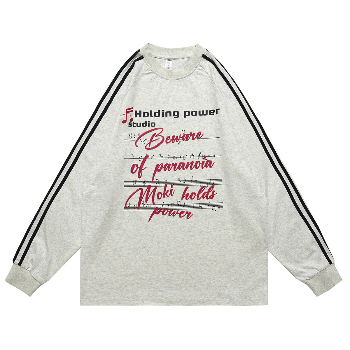 Paranoia slogan jumper long sleeve striped top music notes print retro t-shirt in white