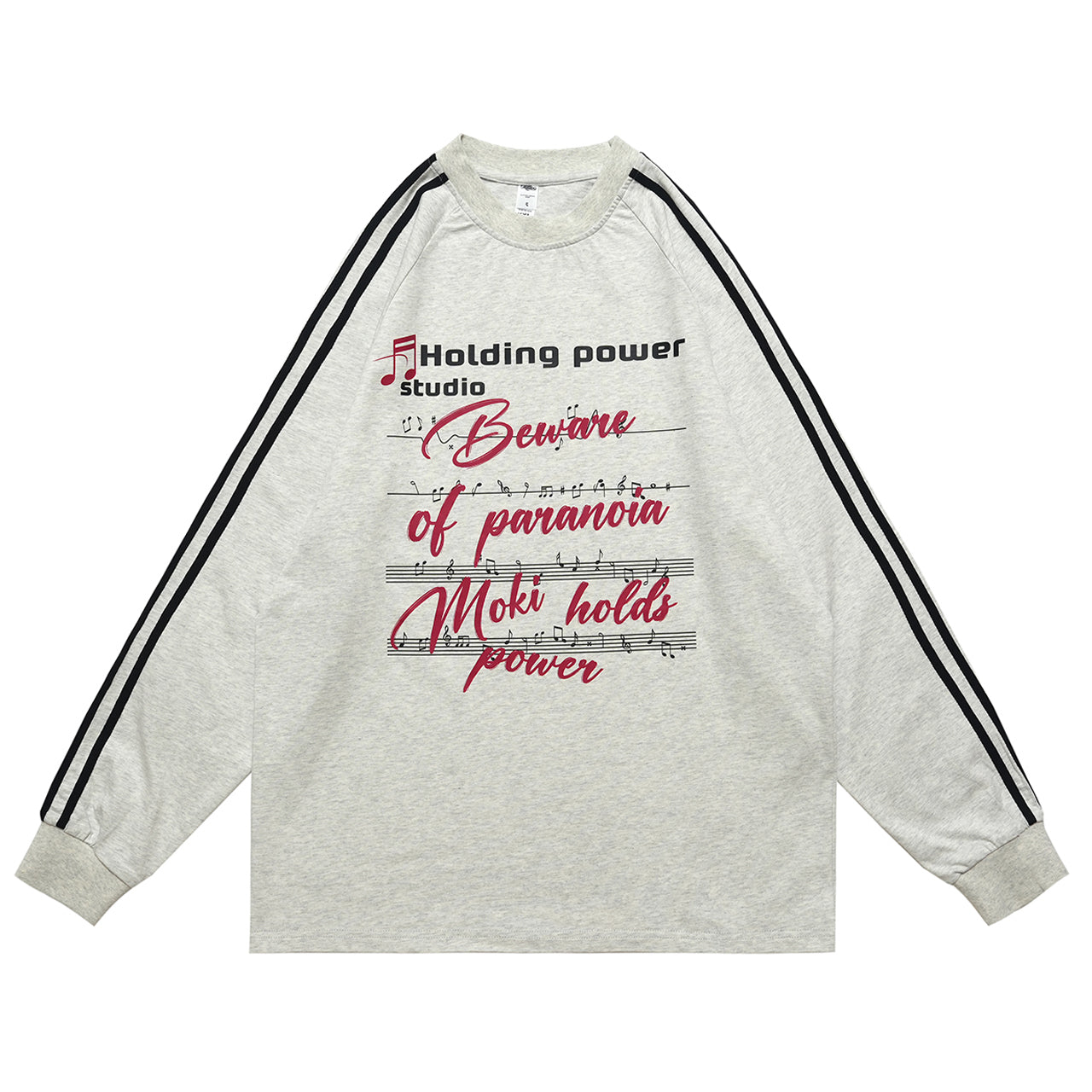 Paranoia slogan jumper long sleeve striped top music notes print retro t-shirt in white