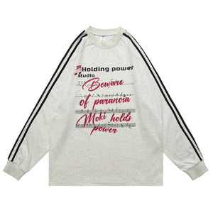 Paranoia slogan jumper long sleeve striped top music notes print retro t-shirt in white