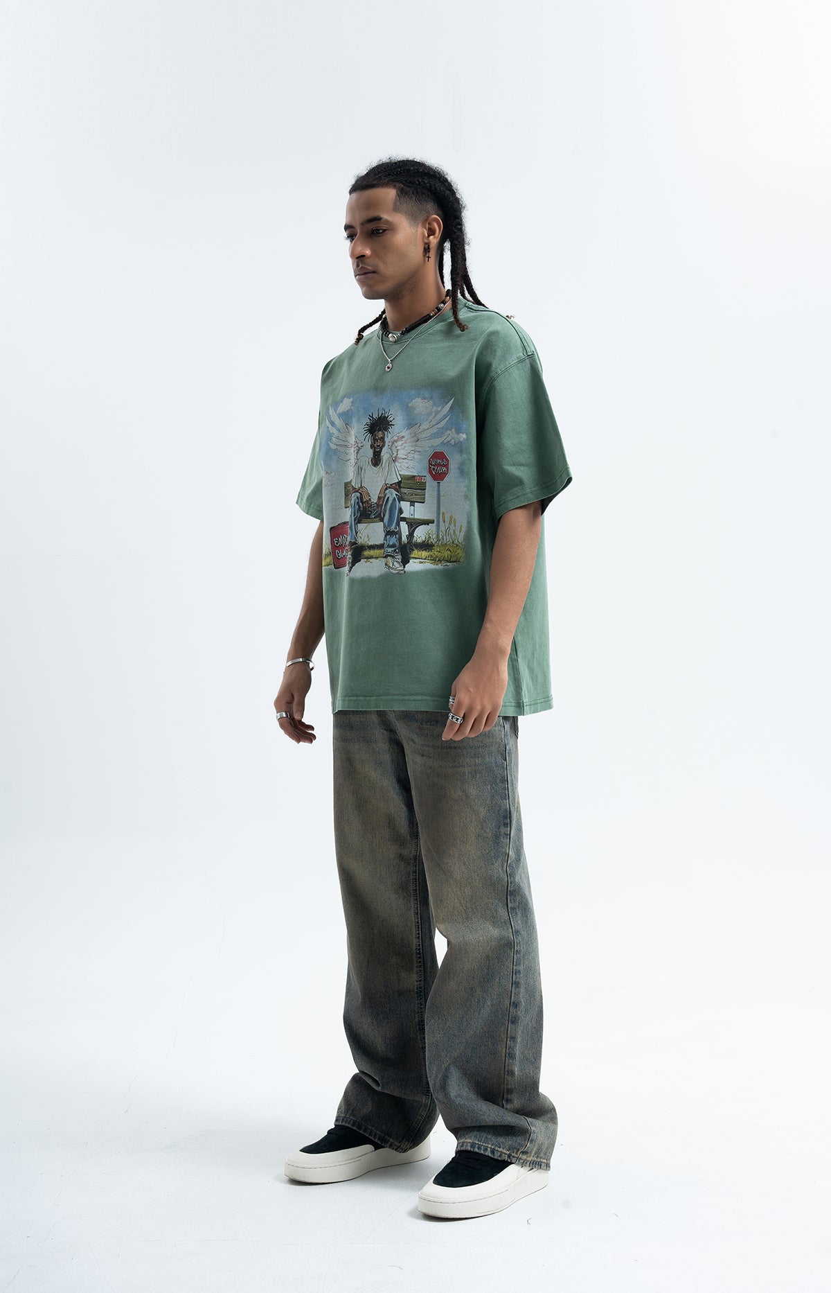 Dead rapper t-shirt hip-hop tee angel print top in grey