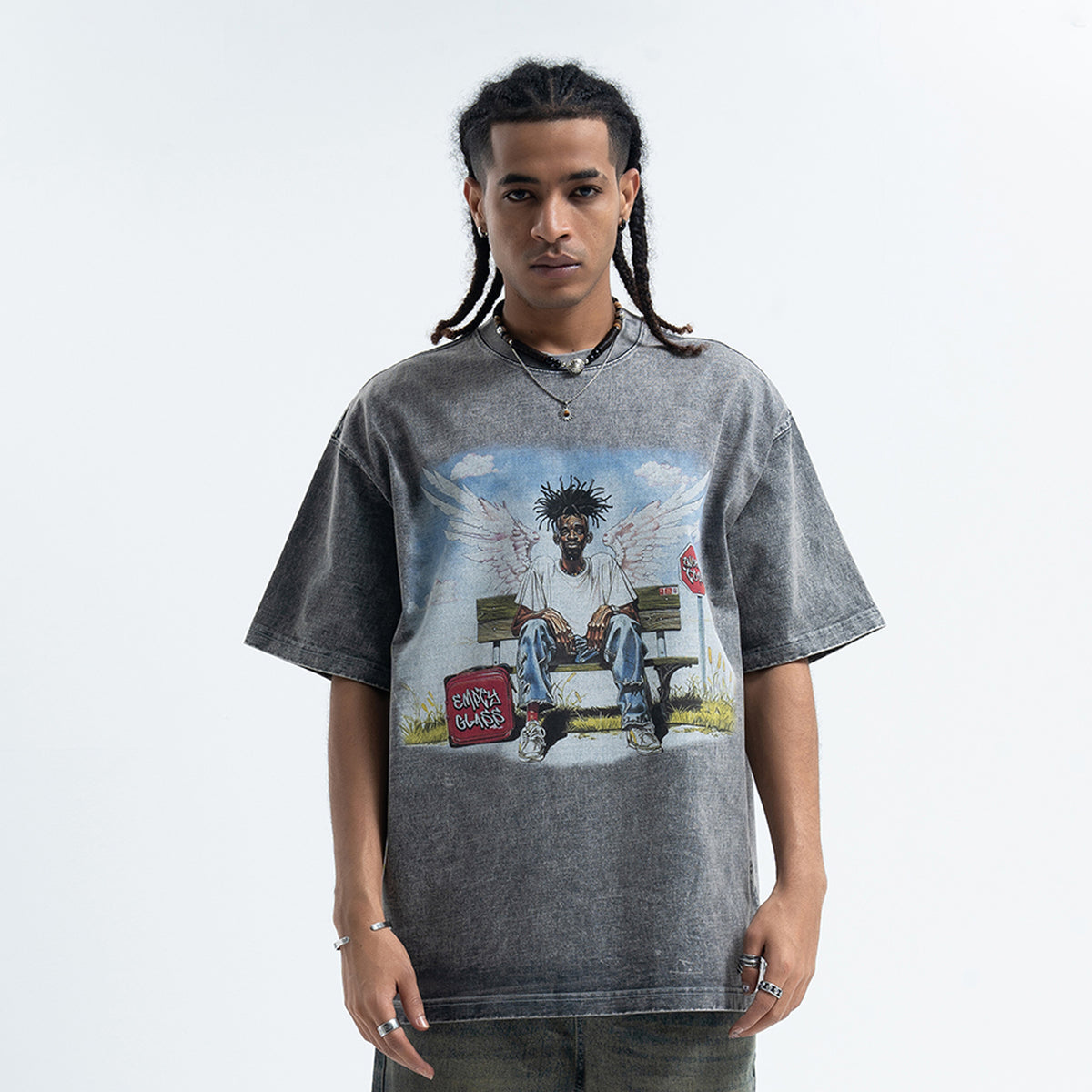 Dead rapper t-shirt hip-hop tee angel print top in grey