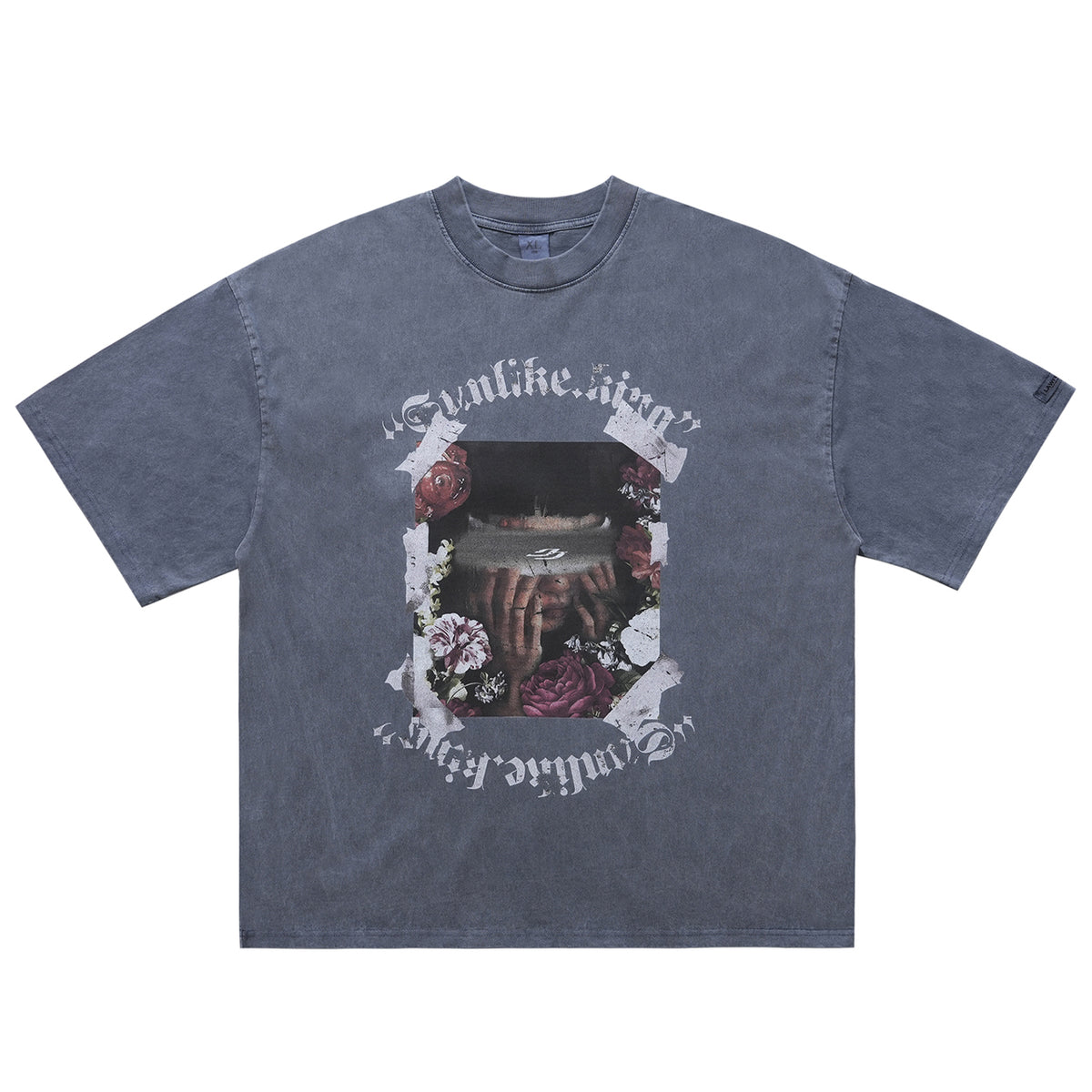 Blindfold t-shirt creepy girl top grunge punk tee in blue