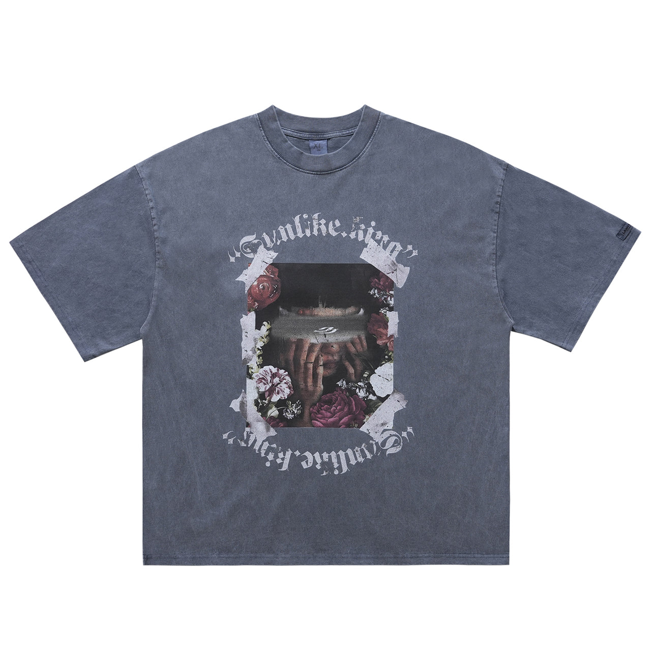 Blindfold t-shirt creepy girl top grunge punk tee in blue