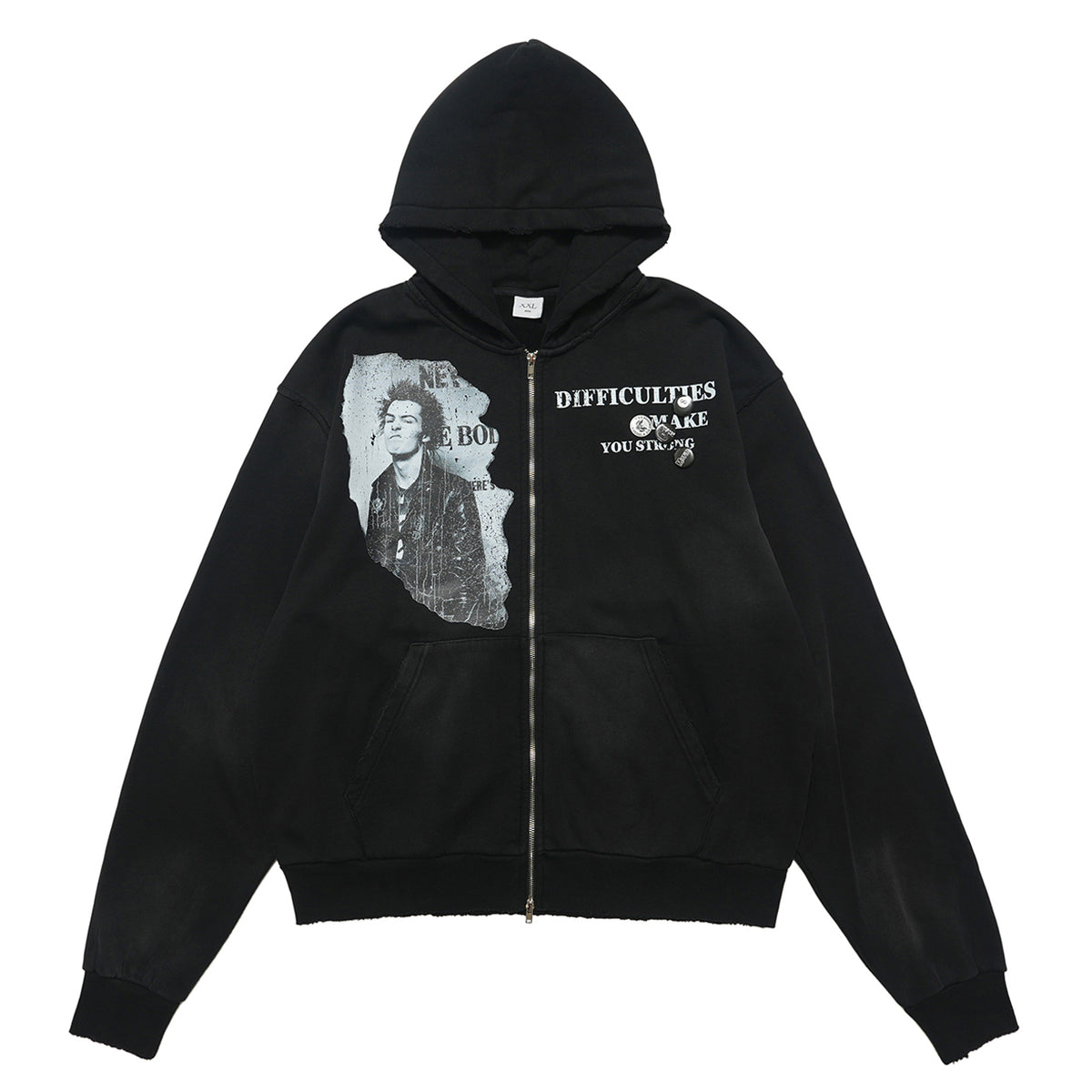 Sid Vicious hoodie vintage punk pullover spiky hair patchwork jumper in black