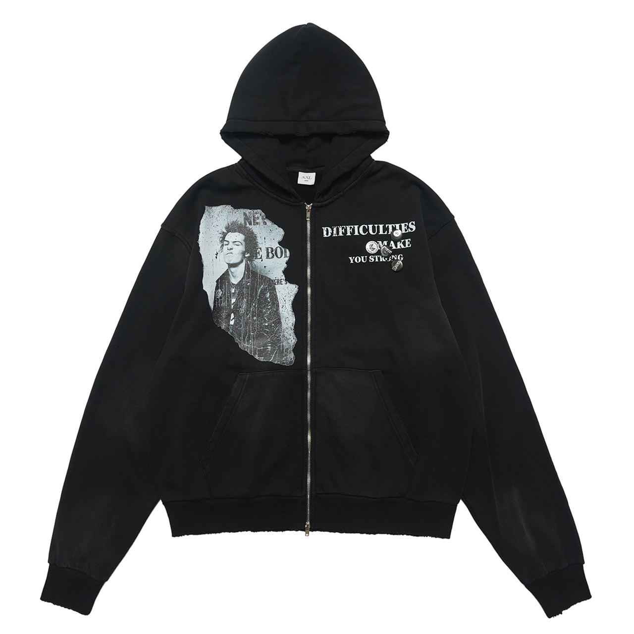 Sid Vicious hoodie vintage punk pullover spiky hair patchwork jumper in black