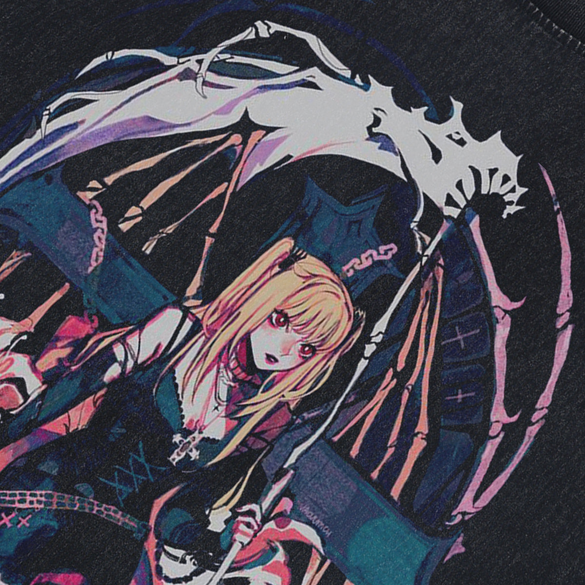 Anime girl sleeveless t-shirt Japanese poster surfer vest 00s Manga cartoon tank top in acid wash black