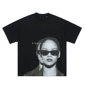 Rihanna t-shirt retro singer top grunge r&b princess tee black