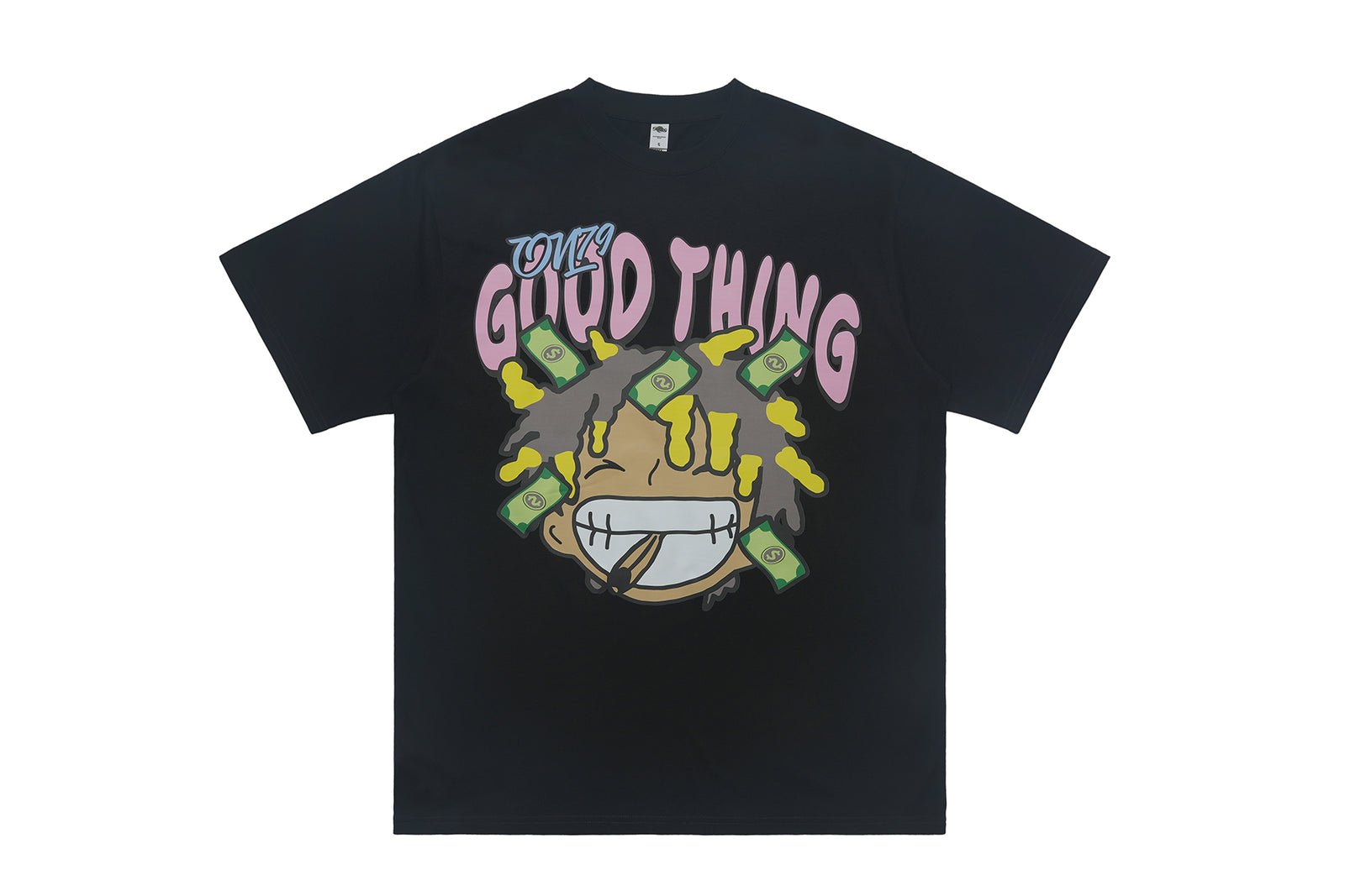 Hip-hop t-shirt rapper top money print tee Black