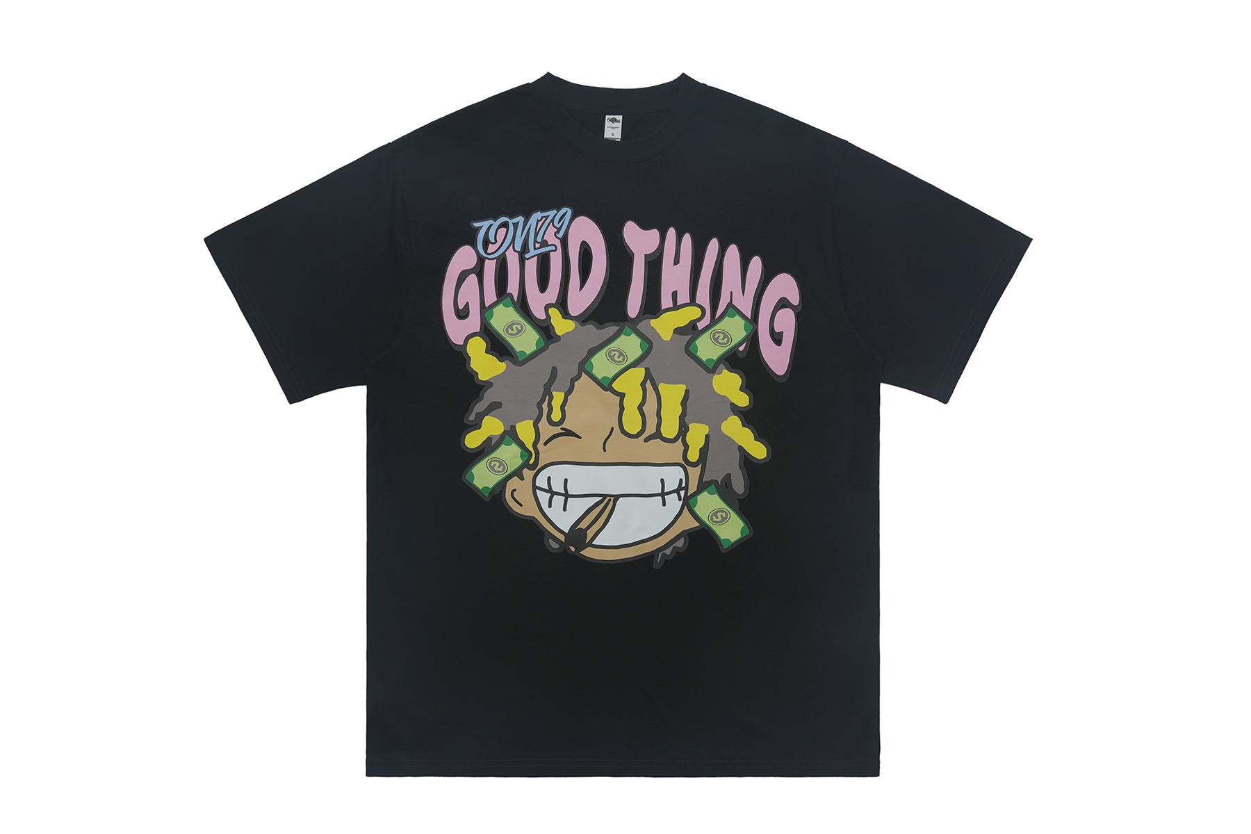 Hip-hop t-shirt rapper top money print tee Black