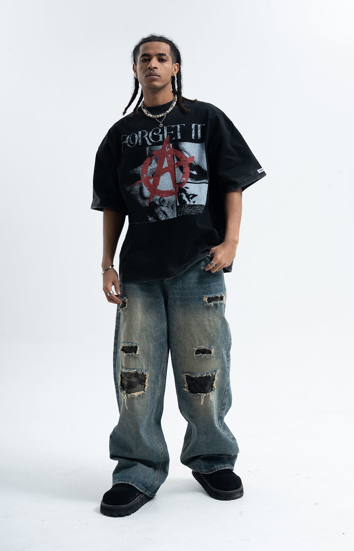 Anarchy t-shirt Punk top pentagram print tee in grey