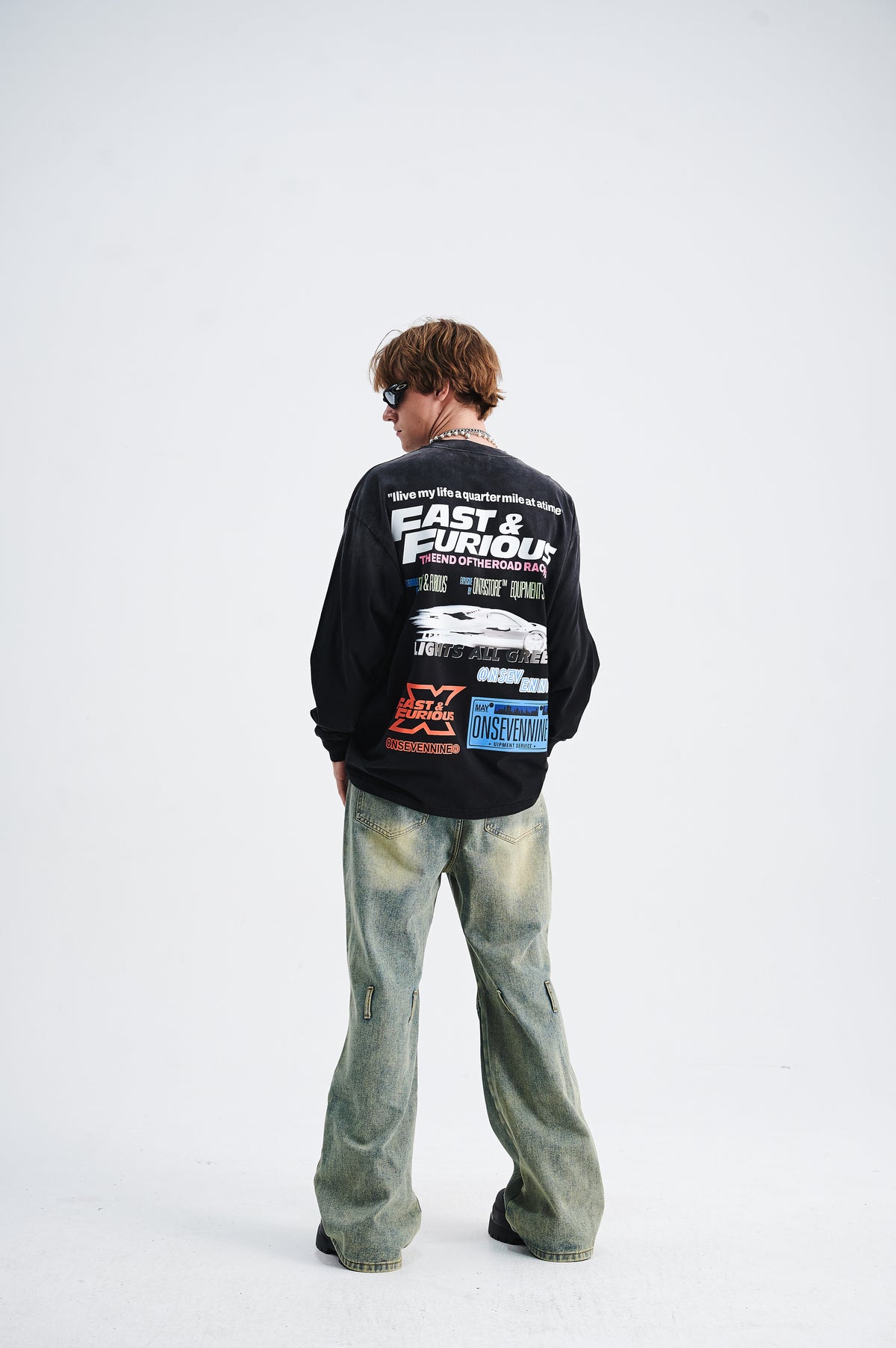 Fast & furious slogan jumper long sleeve motorsports jumper racing t-shirt in black