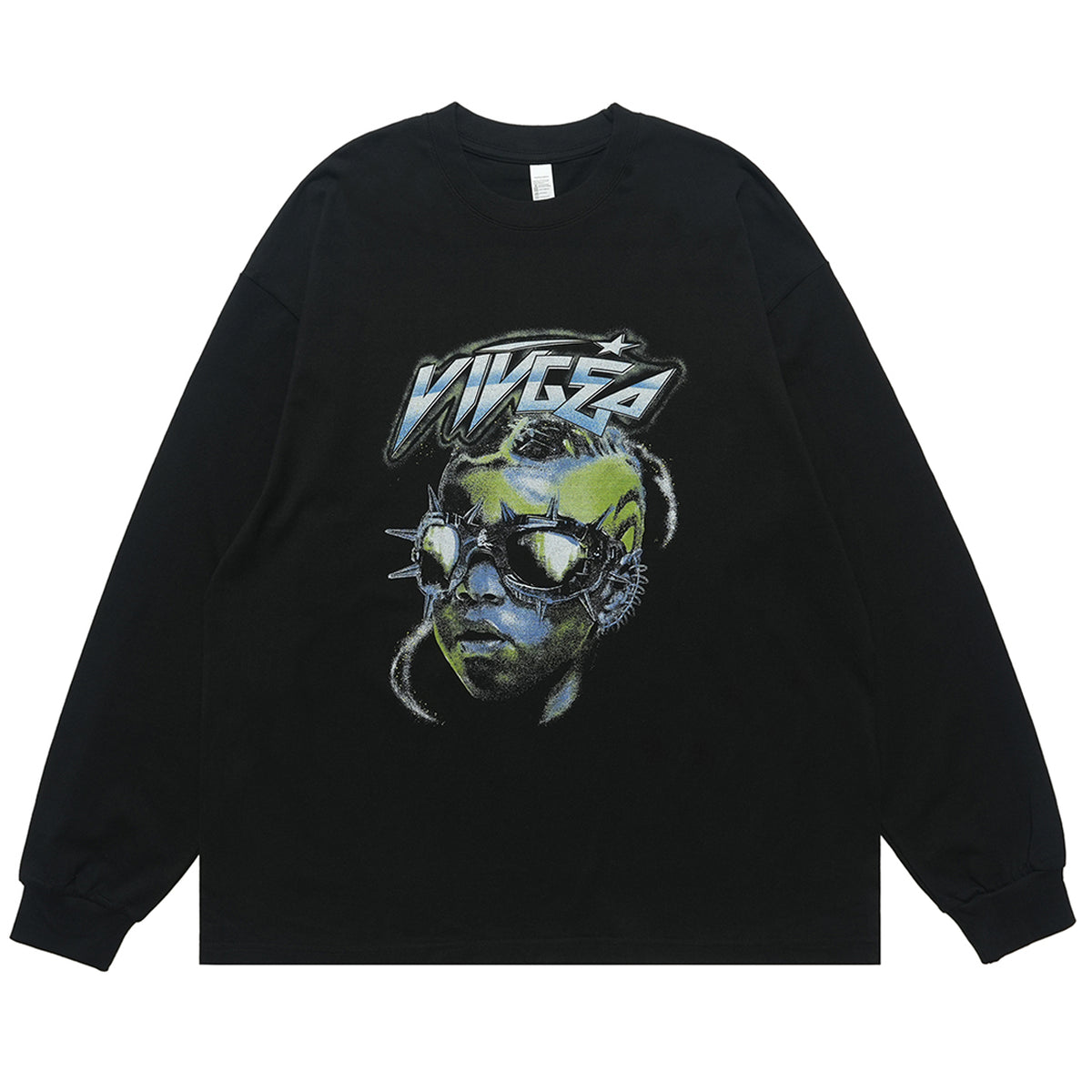 Cyberpunk top long sleeve psychedelic jumper raver print t-shirt in black