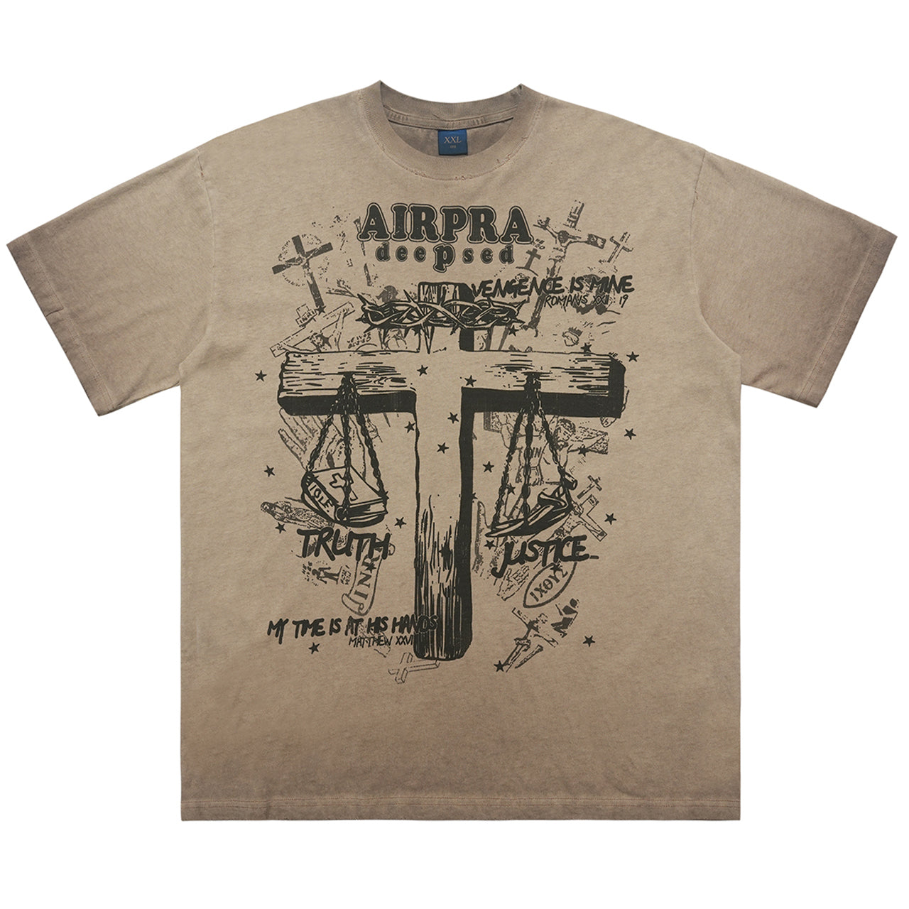 Cross print t-shirt religion top grunge saint tee in cream