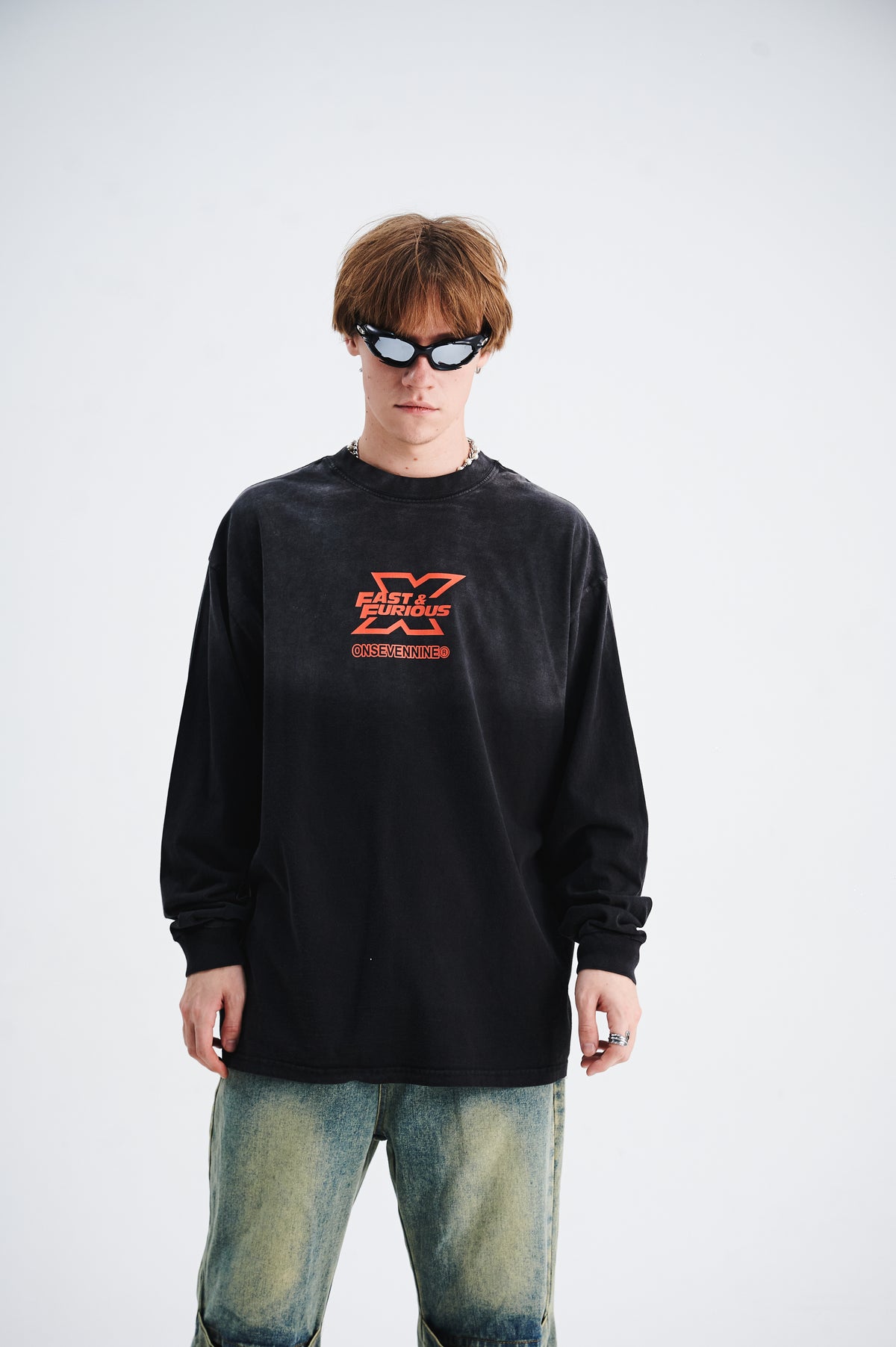 Fast & furious slogan jumper long sleeve motorsports jumper racing t-shirt in black