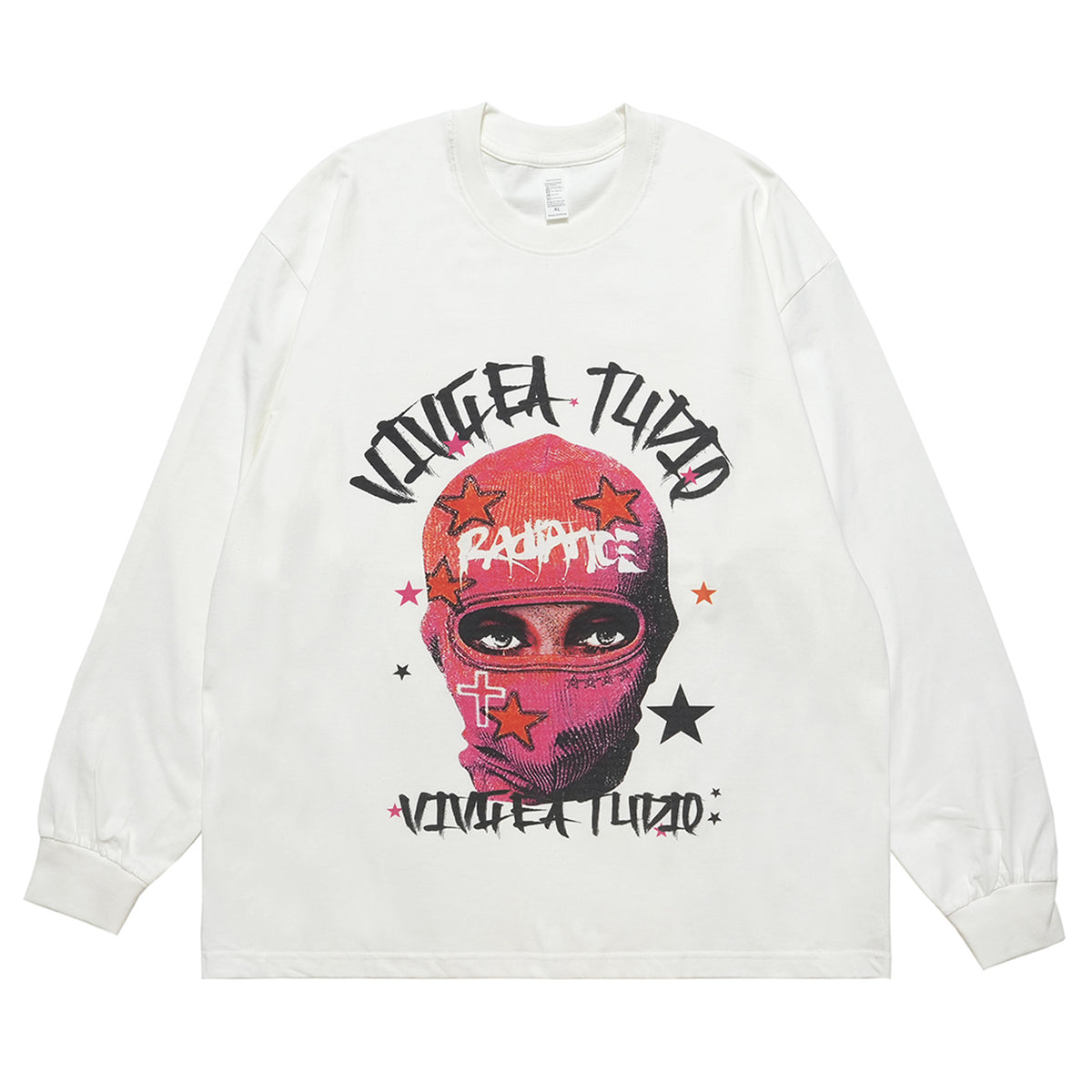Balaclava print long sleeve top ganster t-shirt hip-hop jumper in white