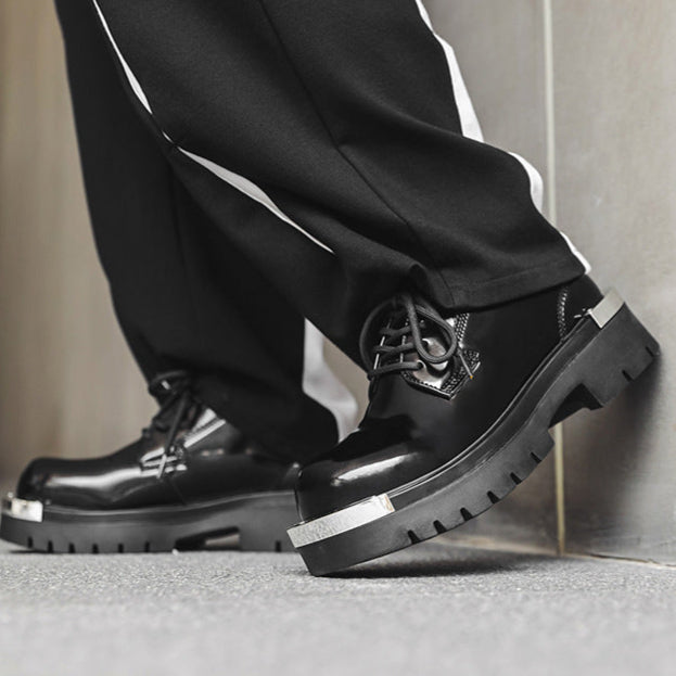 Metal plated Derby shoes black chunky sole grunge platform gothic boots