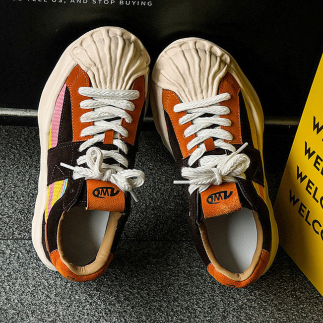 Melted platform denim sneakers rainbow  round toe chunky skater shoes grunge suede feel LGBT trainers