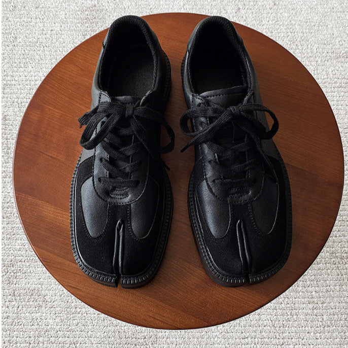 Tabi trainers black real leather unisex split toe sneakers casual style sports loafers edgy outdoor shoes