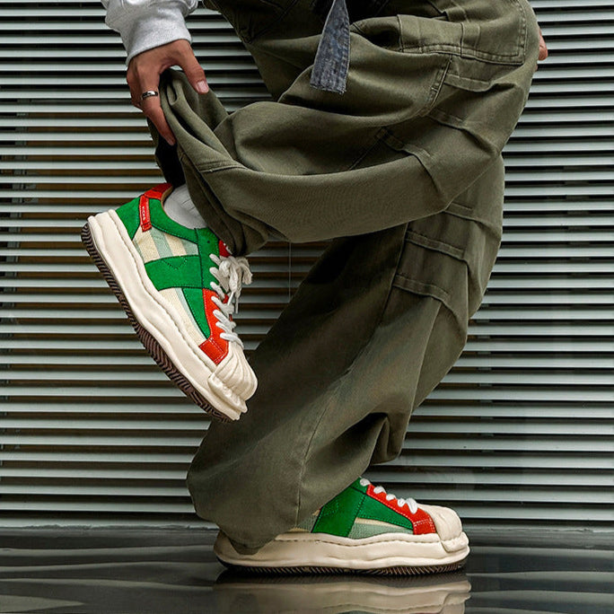 Melted platform denim sneakers rainbow  round toe chunky skater shoes grunge suede feel LGBT trainers