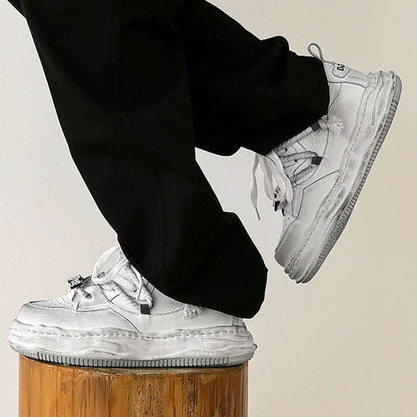 Melted platform sneakers black round toe chunky skater shoes grunge hip-hop trainers