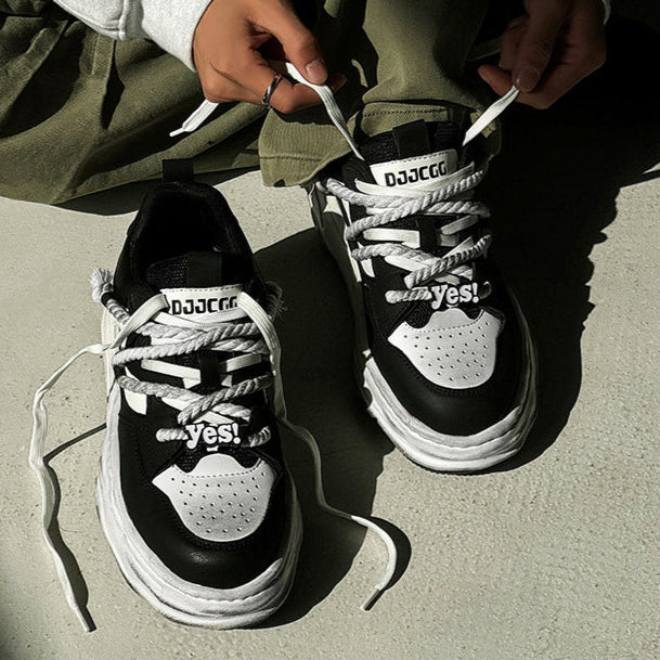 Melted platform sneakers black round toe chunky skater shoes grunge hip-hop trainers