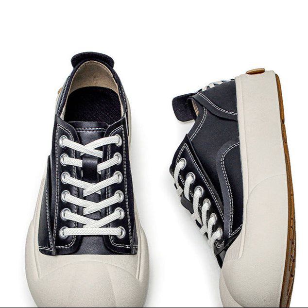 Platform faux leather sneakers grey futuristic round toe chunky sole skater shoes grunge punk trainers