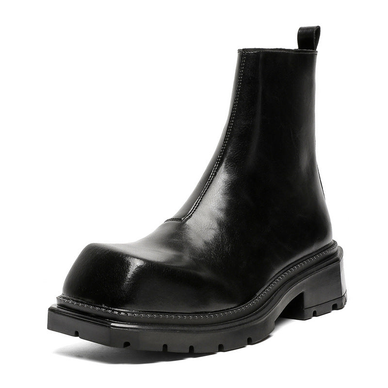 Square toe platform boots black chunky sole punk rocker shoes 90s style grunge ankle boots