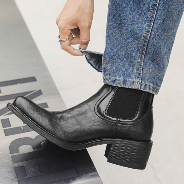 J toe unisex boots faux leather cowboy shoes high heel pointy toe Chelsea boot