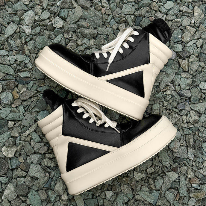 Colour block platform boots faux leather black catwalk punk shoes big sole grunge trainers 00s style