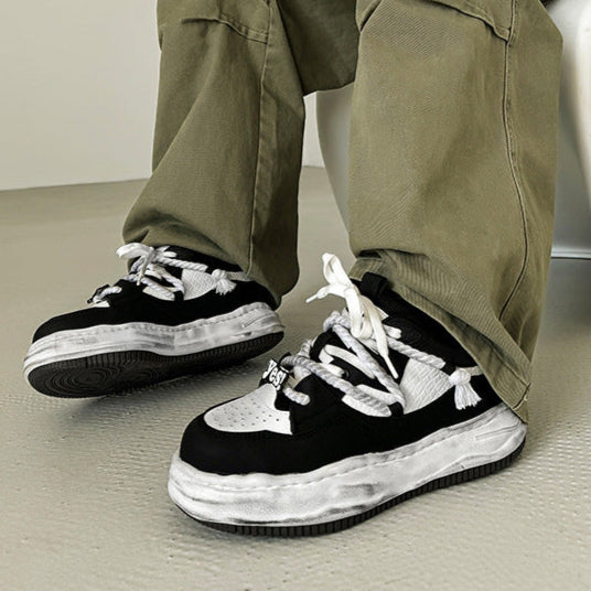 Melted platform sneakers black round toe chunky skater shoes grunge hip-hop trainers