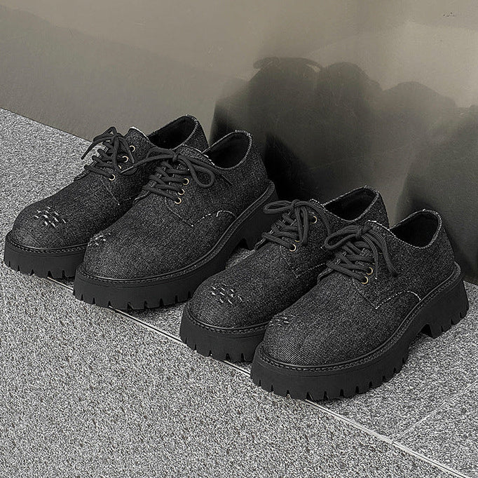 Distressed denim Derby shoes grey ripped grunge jean boots classic smart retro sneakers