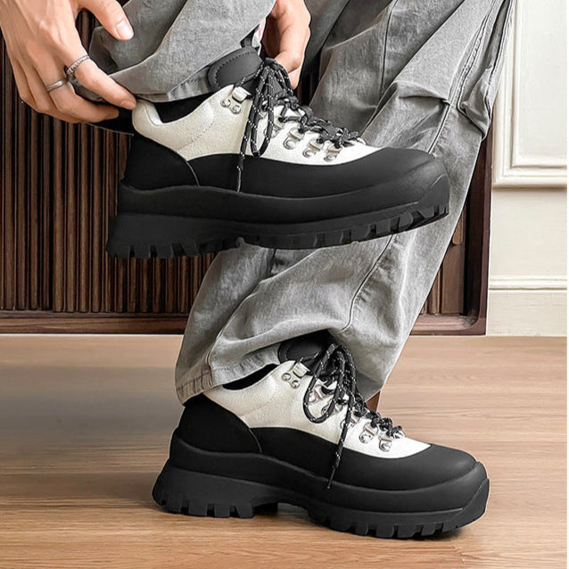 Hiking style boots white black mountain climbing grunge retro skiing fashion shoes
